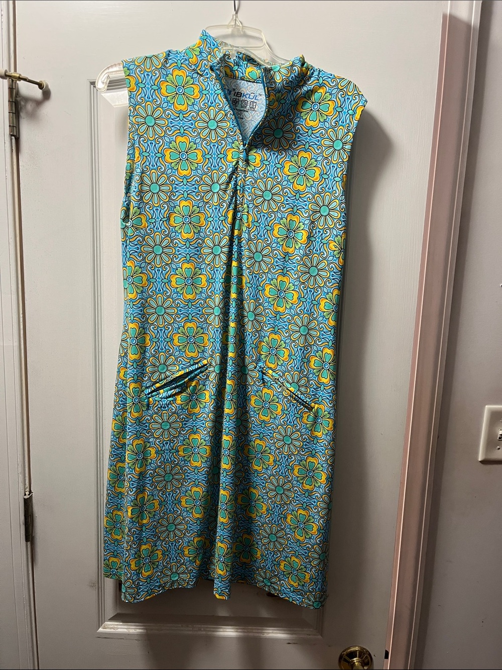 IBKUL Sleeveless Midi Dress in Teal and Yellow Floral